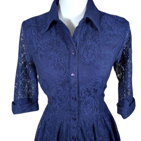 GABBY SKYE NAVY BLUE LACE FIT & FLAIR DRESS SZ.6 EUC. - Picture 3 of 8